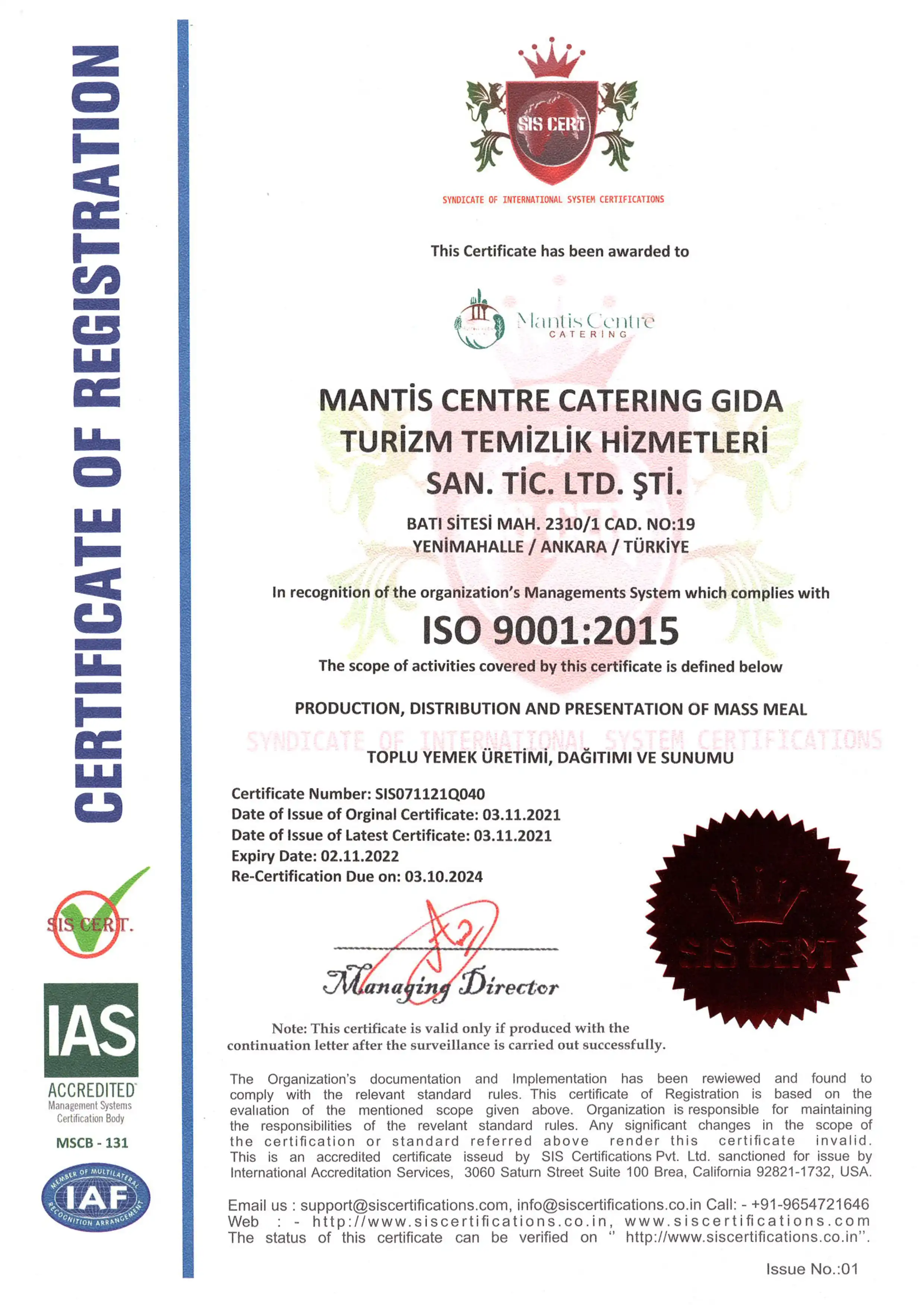 Onur Catering Belgeler