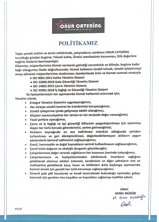 Onur Catering Belgeler